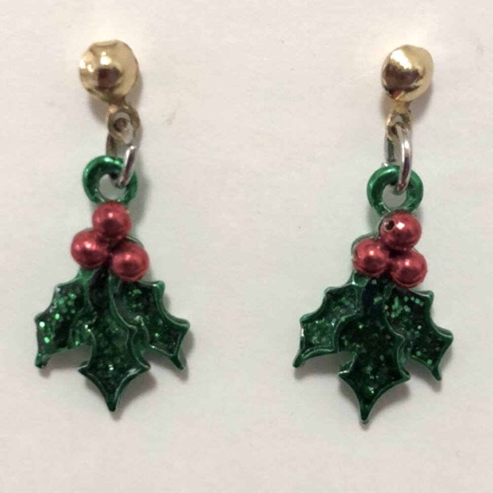 Christmas holly earrings